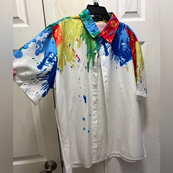 Colorful Paint Splatter Short Sleeve Shirt - Picture 1 of 6